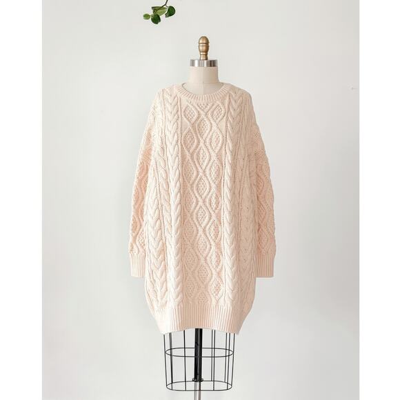Anthropologie x Mare Mare Cream Long Sleeve Cable Knit Sweater Dress - Picture 5 of 11